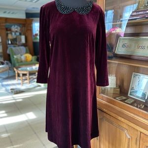 Betsy Johnson burgundy velvet beaded collar dress
